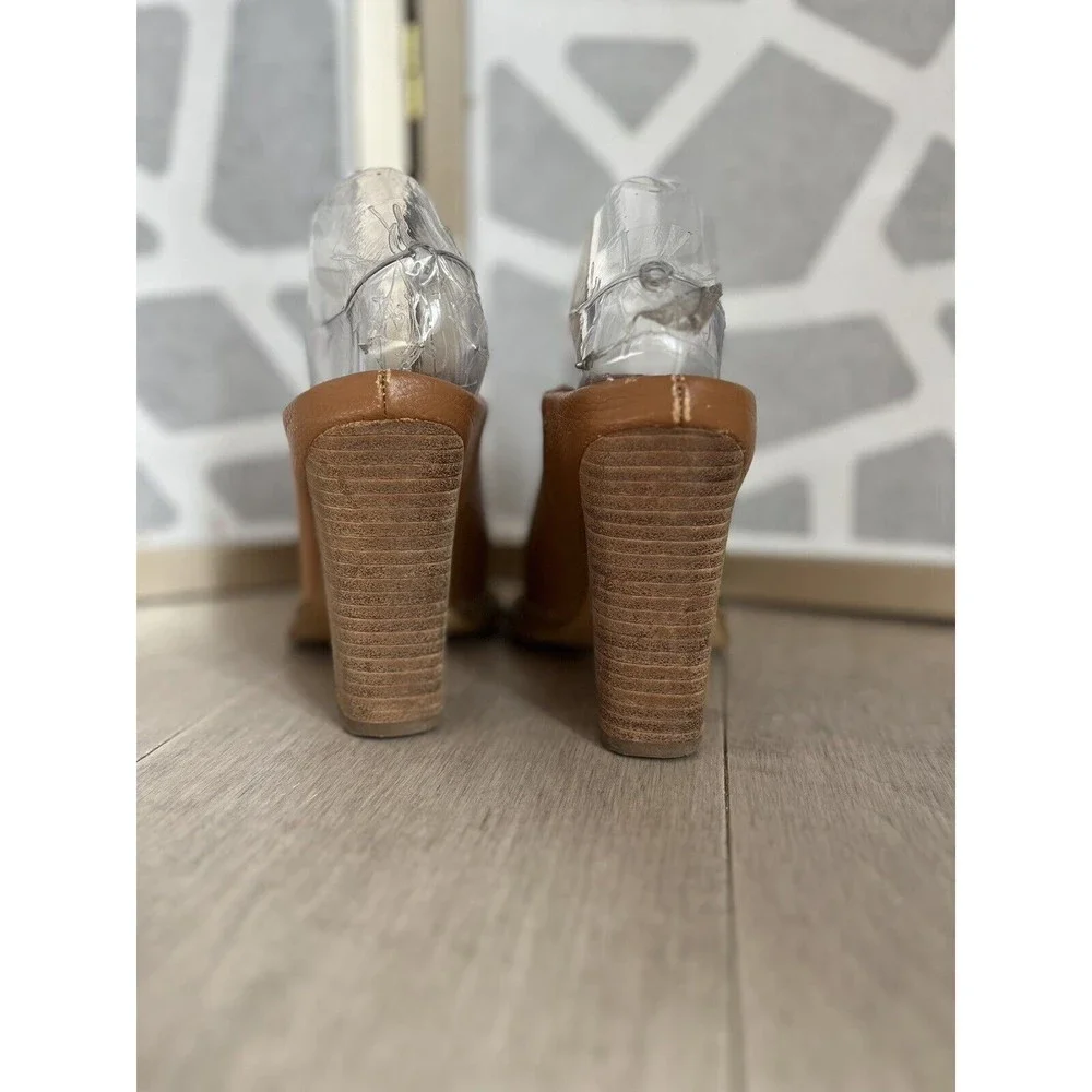 Nine West Lucky One Leather Women Heel Sandals Mules 7.5 M Slip On